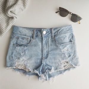 American Eagle Distressed Shorts With Lace Pockets